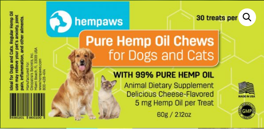 Hemp Paws Hemp Oil Pet Chews Label